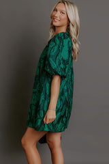 Holiday Happiness Floral Jacquard Mini Dress in Hunter Green