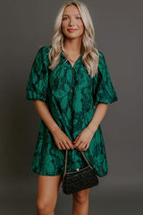 Holiday Happiness Floral Jacquard Mini Dress in Hunter Green
