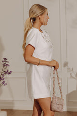 Classic Elegance Embellished Mini Dress in White