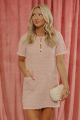 Midtown Prep Tweed Mini Dress in Blush
