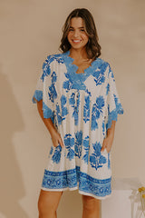 Petal Coast Floral Mini Dress in Ocean Blue