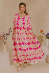 Cherished Moment Floral Midi Dress in Pink