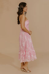 Veranda Elegance Floral Jacquard Midi Dress in Pink