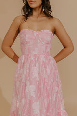 Veranda Elegance Floral Jacquard Midi Dress in Pink