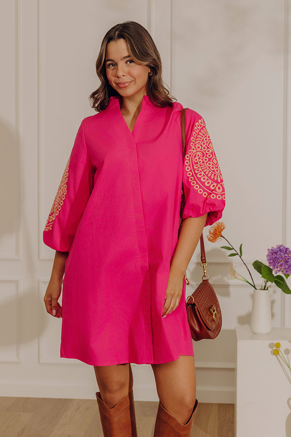 Vacay Chic Embroidered Button Down Mini Dress