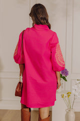 Vacay Chic Embroidered Button Down Mini Dress