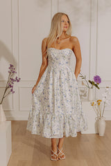 Veranda Elegance Floral Jacquard Midi Dress in Blue