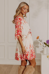 Tuscany Villa Floral Mini Dress in Raspberry
