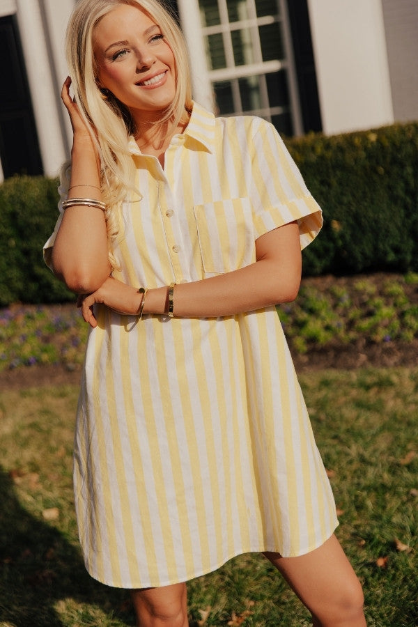Yacht Club Chic Stripe Mini Dress in Yellow