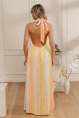 Resort Ready Stripe Woven Halter Maxi Dress