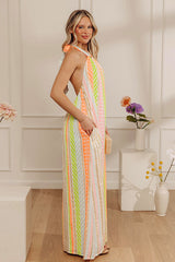 Resort Ready Stripe Woven Halter Maxi Dress