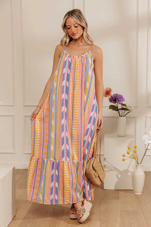 Bali Girls Trip Stripe Woven Maxi Dress