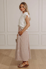 Countryside Chic Two Piece Gingham Midi Dress in Mocha