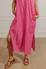 Sweet Stripes Midi Dress in Hot Pink