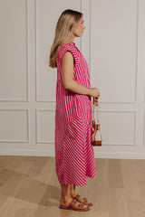 Sweet Stripes Midi Dress in Hot Pink