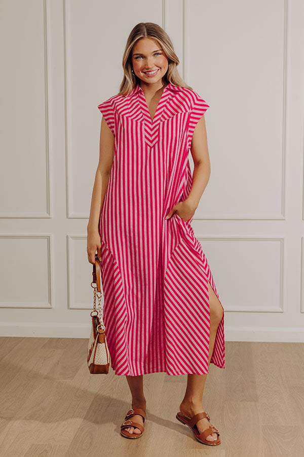 Sweet Stripes Midi Dress in Hot Pink