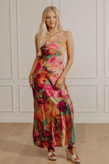Boho Energy Floral Satin Maxi Dress in Sage