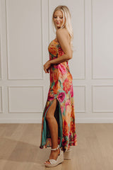 Boho Energy Floral Satin Maxi Dress in Sage