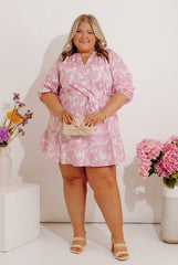 French Garden Floral Mini Dress in Violet Curves
