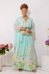 Secret Garden Floral Maxi Dress in Aqua Curves