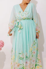 Secret Garden Floral Maxi Dress in Aqua Curves