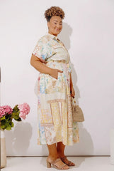Gentle Heart Floral Color Block Midi Dress Curves