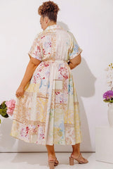 Gentle Heart Floral Color Block Midi Dress Curves