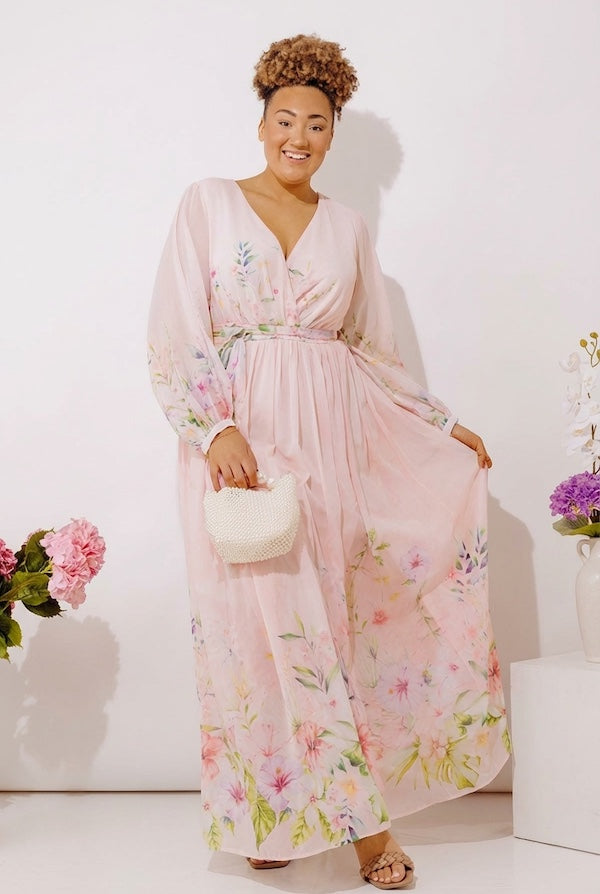 Secret Garden Floral Maxi Dress in Peach Curves