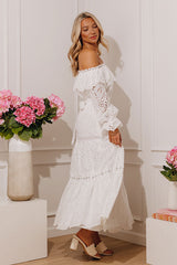Graceful Intent Off Shoulder Eyelet Midi Dress