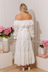 Graceful Intent Off Shoulder Eyelet Midi Dress