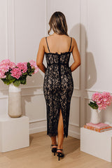 Sweet Details Lace Midi Dress in Black