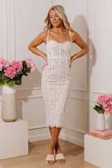 Sweet Details Lace Midi Dress in Ivory