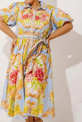 Garden Party Ready Floral Button Down Midi Dress Curves
