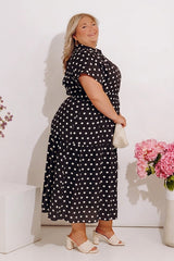 Sweet Spotlight Polka Dot Midi Dress in Black Curves