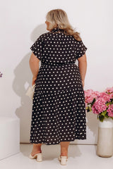 Sweet Spotlight Polka Dot Midi Dress in Black Curves