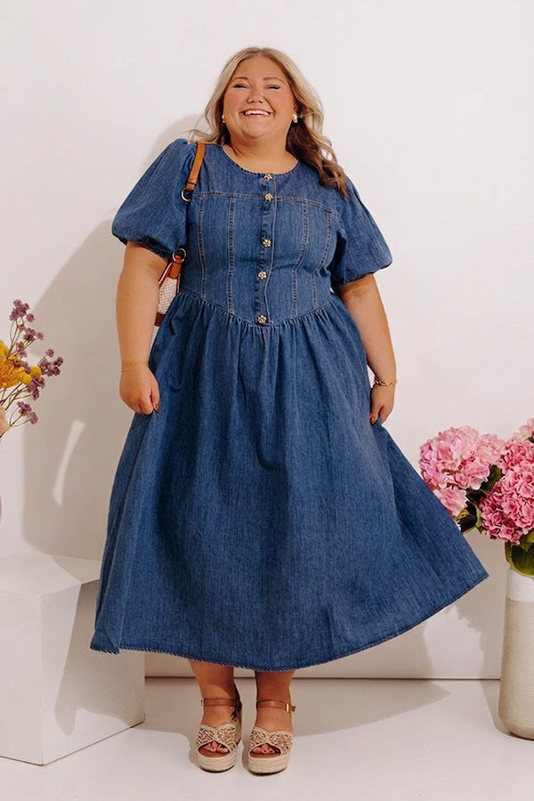 Fifth Avenue Chic Denim Midi Dress Curves