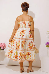 Acapulco Sunshine Floral Midi Dress in Cream Curves