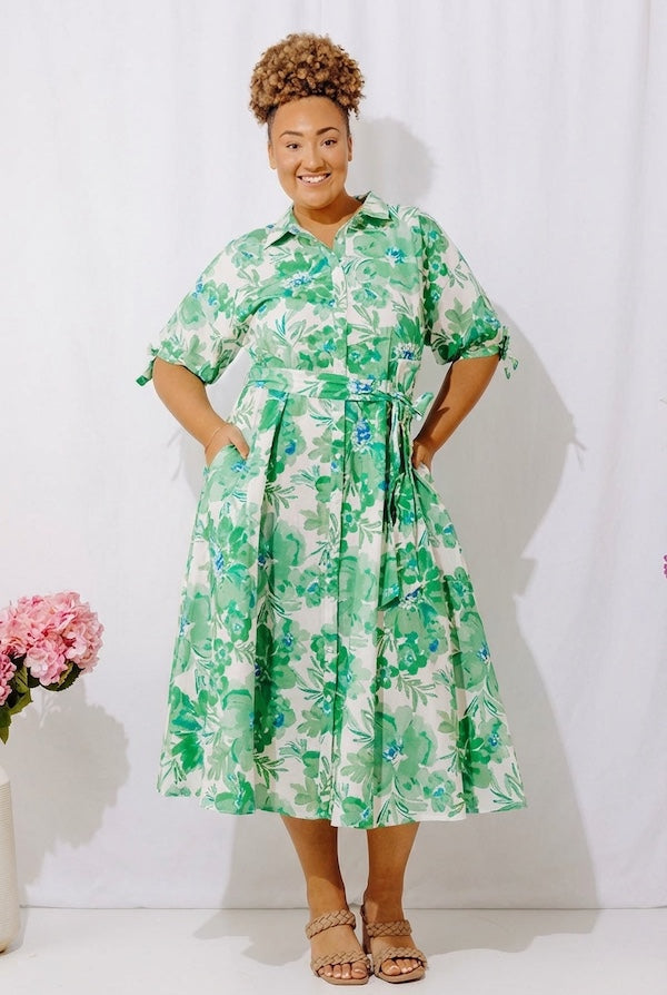 Garden Charm Floral Button Down Midi Dress Curves