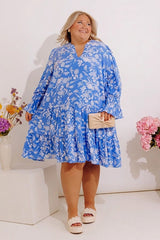 Everyday Petals Floral Mini Dress in Light Blue Curves
