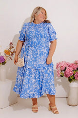 Casual Garden Smocked Floral Midi Dress Curves