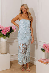 Romance in Bloom Floral Embroidered Midi Dress in Powder Blue