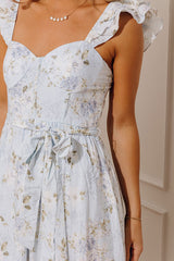Modern Romance Floral Midi Dress in Sky Blue