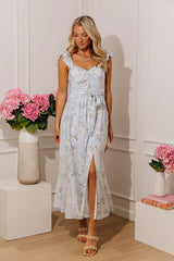 Modern Romance Floral Midi Dress in Sky Blue