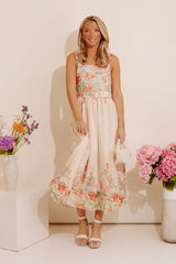 Lovely Blooms Floral Eyelet Midi Dress