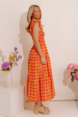 Sunburst Chic Gingham Midi Dress