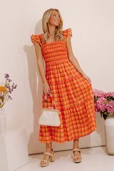 Sunburst Chic Gingham Midi Dress