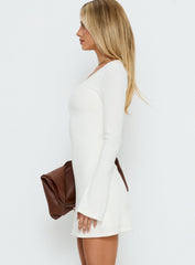 Lost Focus Long Sleeve Keyhole Mini Dress Cream