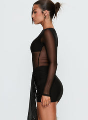 Knowett Long Sleeve Sheer Mini Dress Black