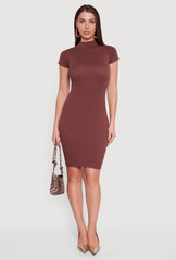 Short Sleeve Mock Neck Bodycon Dress