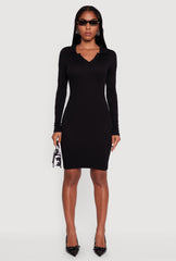 Long Sleeve Mini Polo Sweater Dress